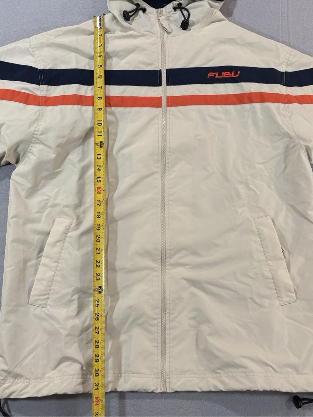 Vintage Fubu Track Suit Jacket Sz large 90s Baggy Windbreaker Swishy Cream - Picture 6 of 9